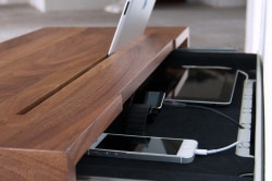 Stage is a minimalist design created by The Netherlands-based designer Spell. Stage is an elegant meeting place for all your handheld devices. From now on, tablets, smartphones, and charges can fit naturally within your home environment. Stage is made from solid American walnut, coated steel and durable foam-rubber. Stage is easy to mount on most common walls, and has enough space to hold up a five-plug international powerstrips. (4)