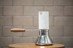 Moka Pot is a minimalist design created by California-based designer Blue Bottle + Joey Roth. To brew, pour hot water in the steel chamber and place ground coffee in the middle. The ceramic serving chamber goes on top. (1)