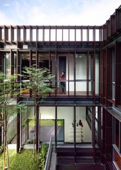 Vertical Court is a minimalist house located in Park, Singapore, designed by HYLA Architects. The project consists of a courtyard on two levels sitting in the center of this semi-detached house. (8)